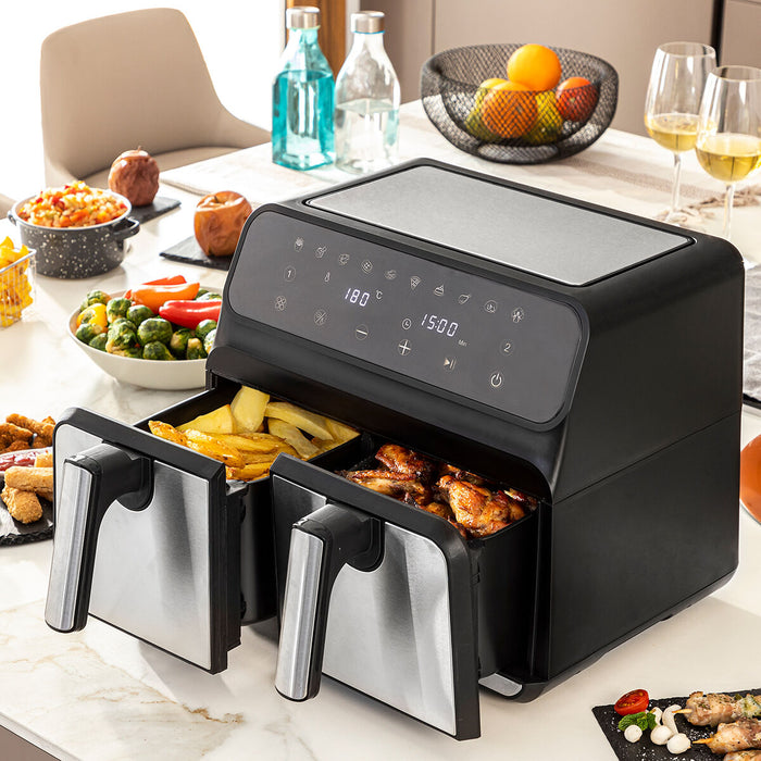 Gryde uden Olie InnovaGoods Fryinn Double 8000 Sort Rustfrit stål 3400 W 8 L