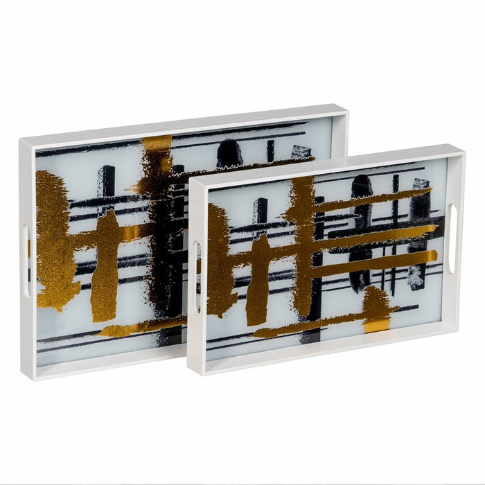 Snack bakke Hvid Sort Gylden PVC Krystal Abstrakt 45 x 31 x 4,2 cm (2 enheder)