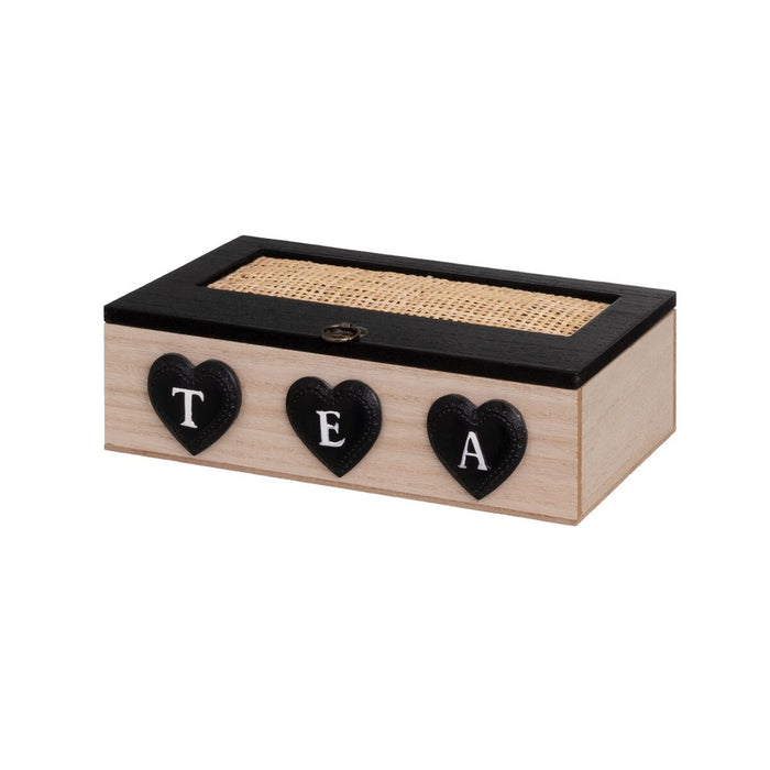 Æske til infusioner HEARTS Sort Natur Polyesterharpisk Træ MDF 24 x 17 x 7 cm