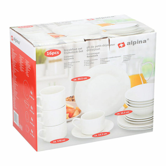 Spisestel Alpina Hvid Keramik 16 Dele (4 enheder)