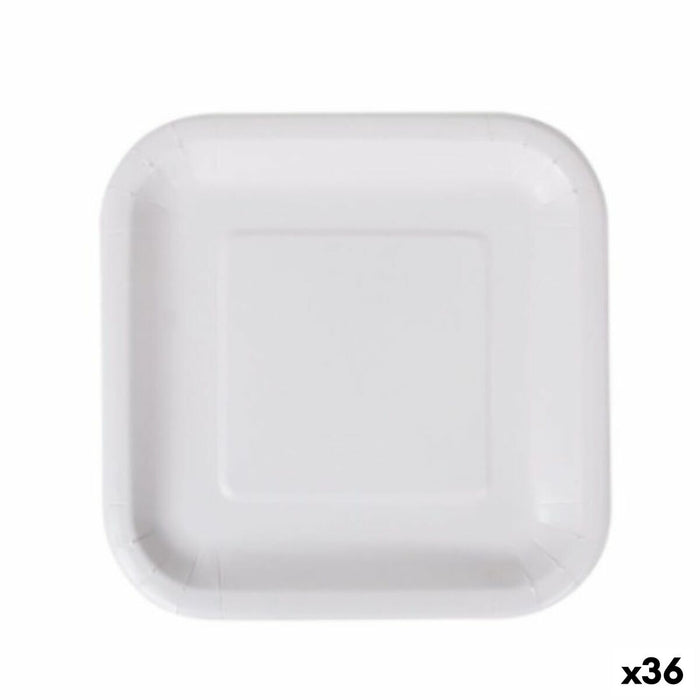 plade Algon Engangsanvendelse Hvid Pap Firkantet 20 cm (36 Enheder)