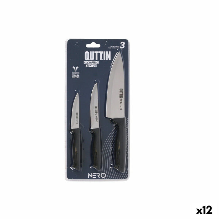 Knivsæt Quttin Nero Sort Sølvfarvet 3 Dele (12 enheder)