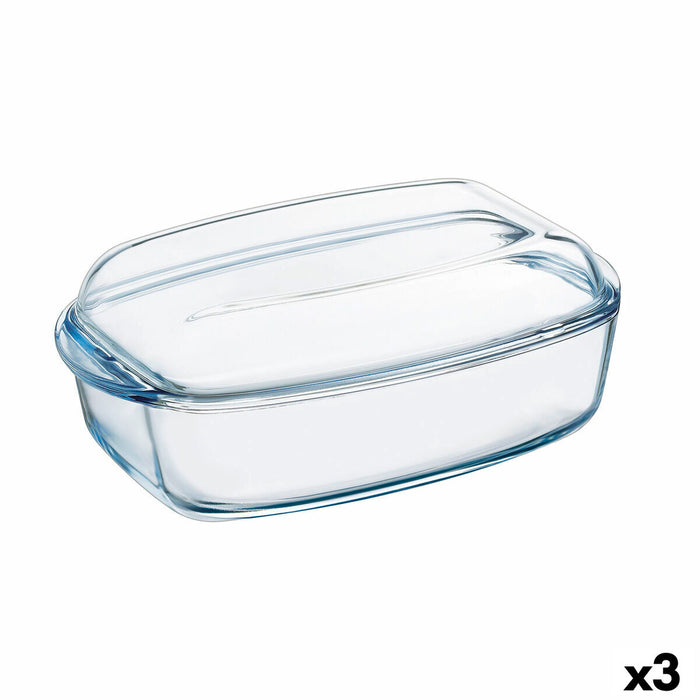 Køkkenspringvand Pyrex Classic Med låg 4,5 L 38 x 22 x 11 cm Gennemsigtig Glas (3 enheder)