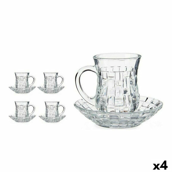 Set med kopper og underkopper 125 ml Gennemsigtig Glas (12 x 9 x 12 cm) (4 enheder)