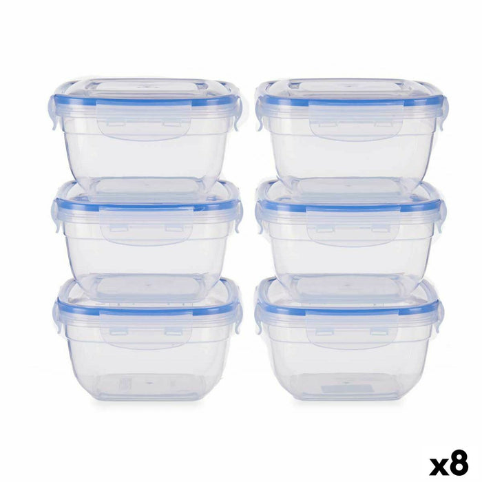Madkassesæt Hermetisk Blå Gennemsigtig Plastik 900 ml 14,5 x 8,5 x 14,5 cm (8 enheder)