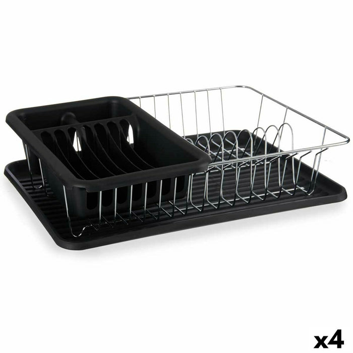 Afdrypningssstativ til køkkenvask Sort Metal Plastik 43,5 x 11 x 33,5 cm (4 enheder)