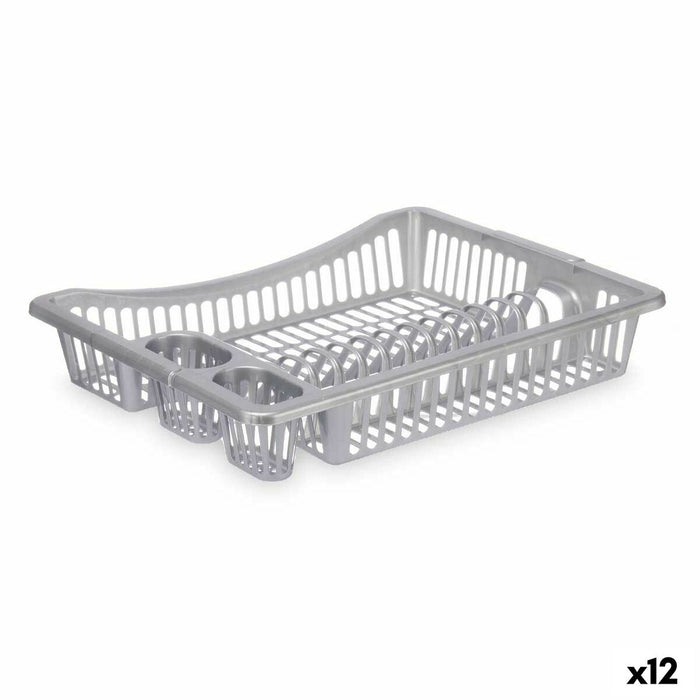 Afdrypningssstativ til køkkenvask Sølvfarvet Plastik 46 x 8 x 36 cm (12 enheder)