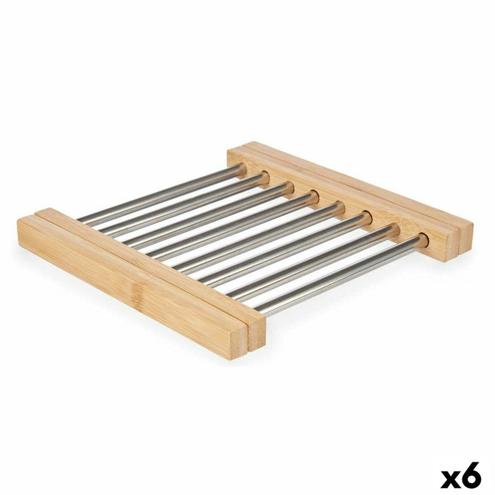 Dækkeserviet Kinvara 90951 Sølvfarvet Metal Bambus 36,4 x 2,2 x 21,3 cm (6 enheder)