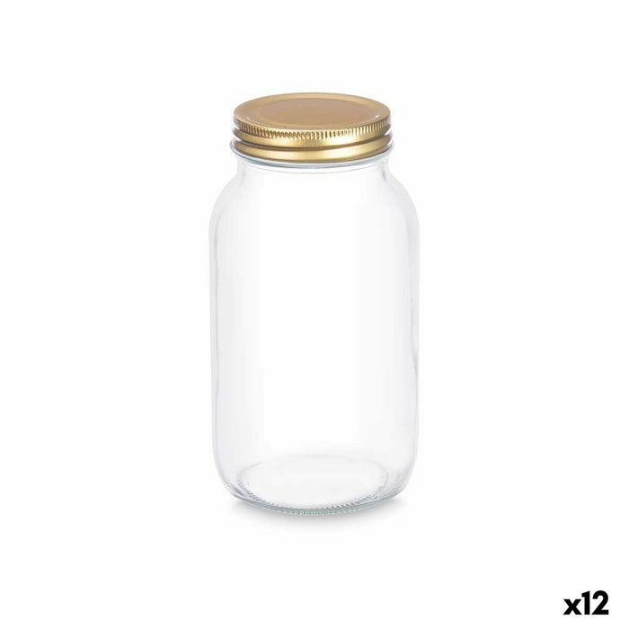 Beholder Gennemsigtig Gylden Metal Glas 950 ml 9 x 18 x 9 cm (12 enheder)