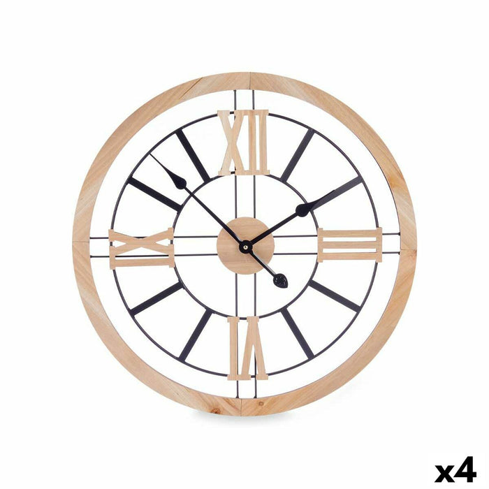 Vægur Sort Metal Træ MDF 60 x 60 x 4,5 cm (4 enheder)