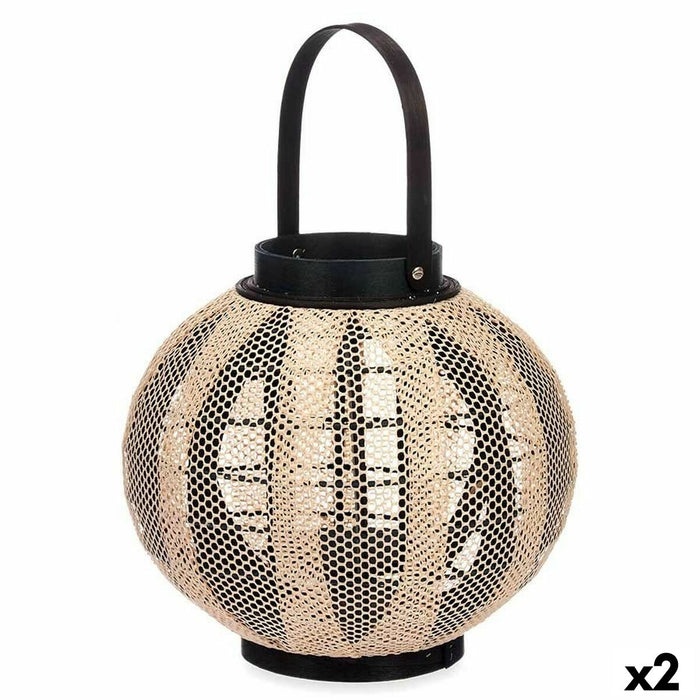 Lyseholder Laantarn Med håndtag Beige Træ Klæde 30 x 30 x 30 cm (2 enheder)