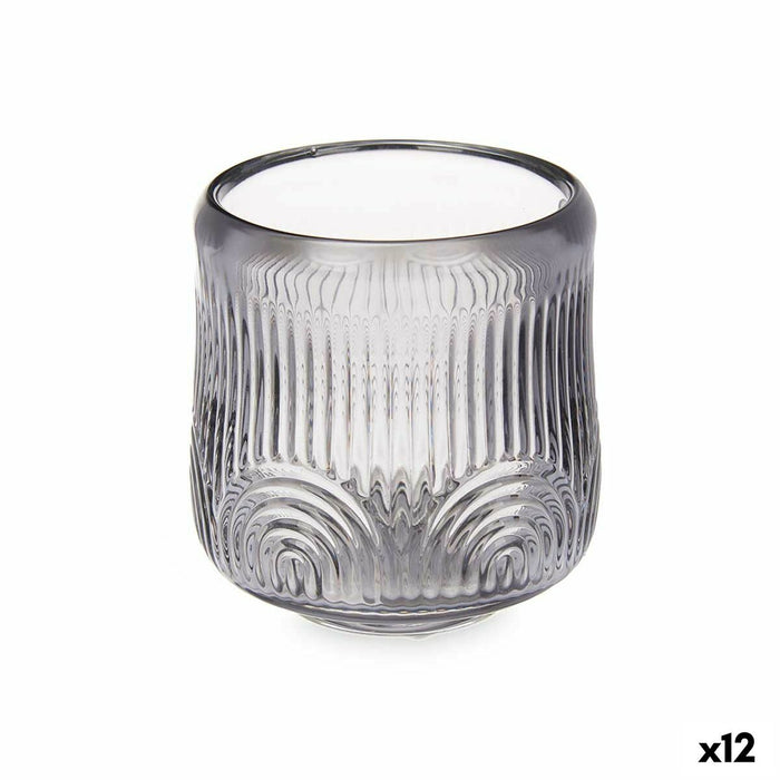 Lyseholder Striber Grå Krystal 9 x 9,5 x 9 cm (12 enheder)