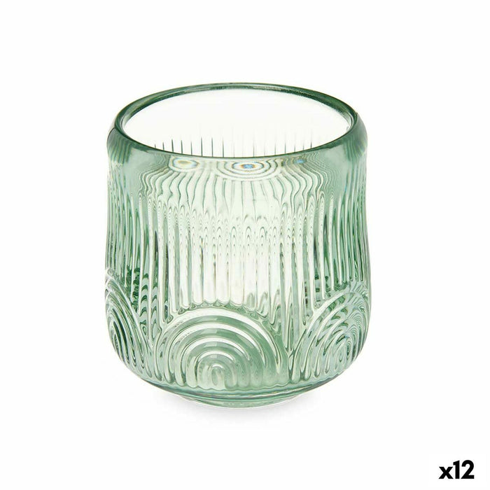 Lyseholder Striber Grøn Krystal 9 x 9,5 x 9 cm (12 enheder)