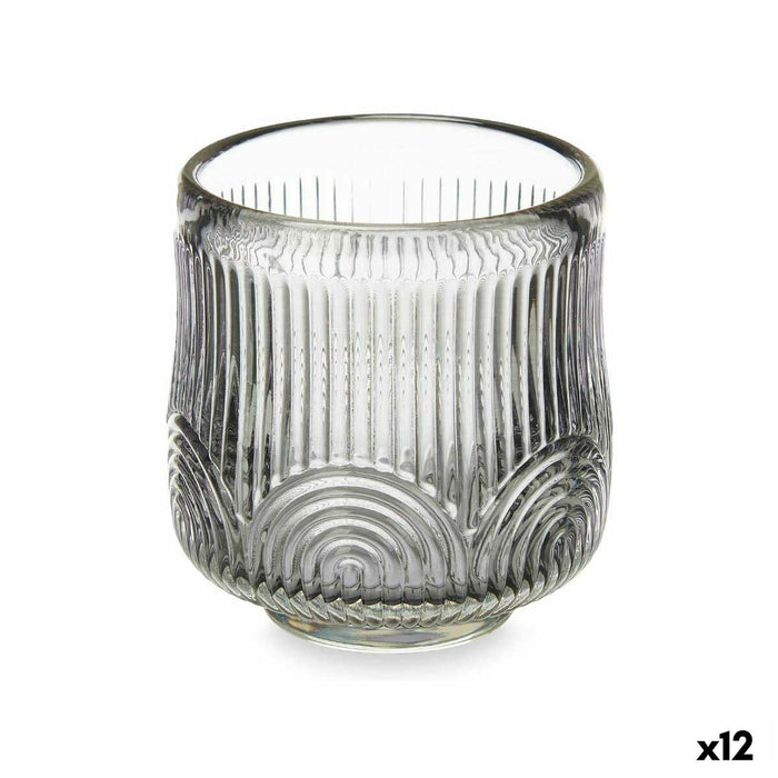 Lyseholder Striber Grå Krystal 7,5 x 7,8 x 7,5 cm (12 enheder)