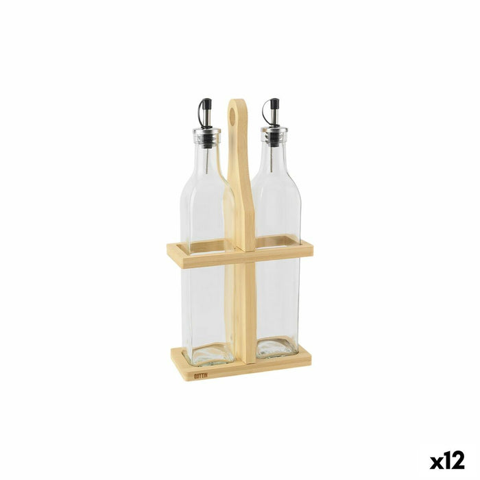 Sæt til krydderier Quttin Brun Gennemsigtig Glas Bambus 0,5 L 2 Dele (12 enheder)