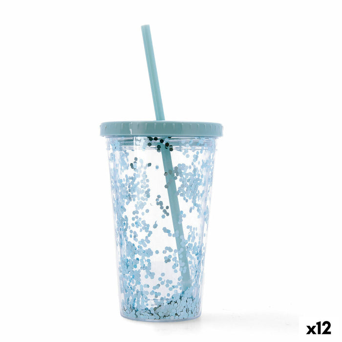 Kop med Sugerør Quid Quidate Blå Plastik 425 ml (12 enheder)