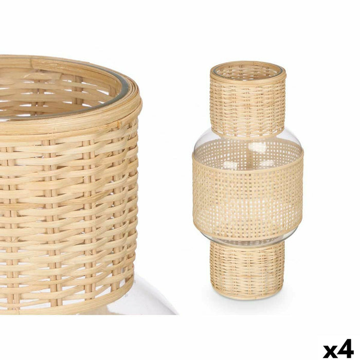 Lyseholder SG-29652 Gennemsigtig Natur Glas Spanskrør 18 x 38 x 18 cm (4 enheder)