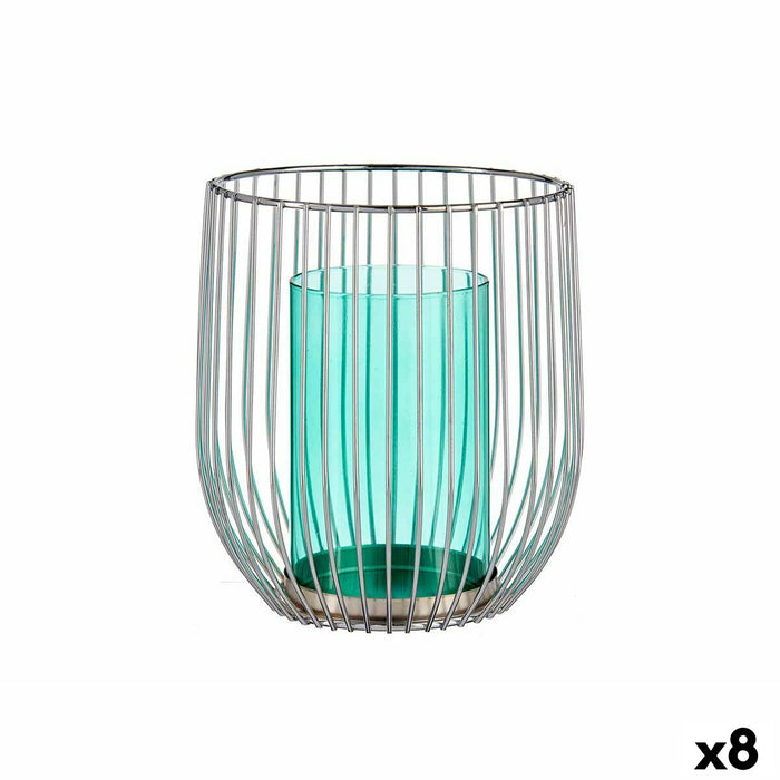 Lyseholder Gift Decor Blå Sølvfarvet Metal Glas 15 x 17 x 15 cm (8 enheder)