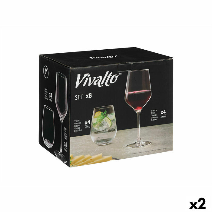Sæt med glas og bæger Vivalto Gennemsigtig Glas 8 Dele (2 enheder)