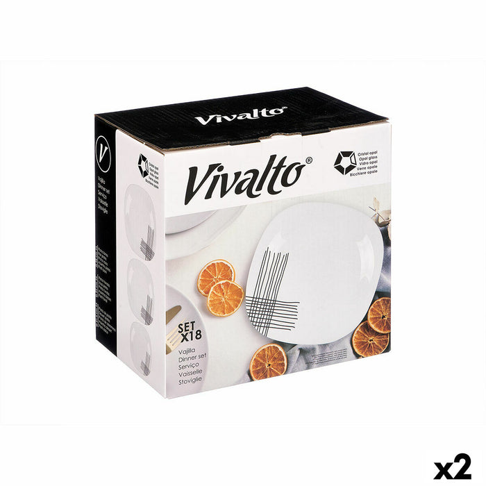 Spisestel Vivalto Hvid Sort Opalglas Striber 18 Dele (2 enheder)
