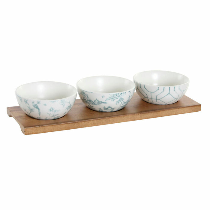 Sæt til appetizere DKD Home Decor Hvid Marineblå Porcelæn Akacie Plastik Orientalsk 4 Dele 30 x 9,5 x 1,3 cm