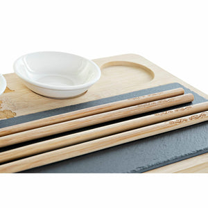 Sushi-sæt DKD Home Decor PC-186227 Hvid Sort Natur Bambus Bræt Moderne Orientalsk 28,5 x 18,5 x 2,6 cm (9 Dele) (28,5 x 18,5 x 2