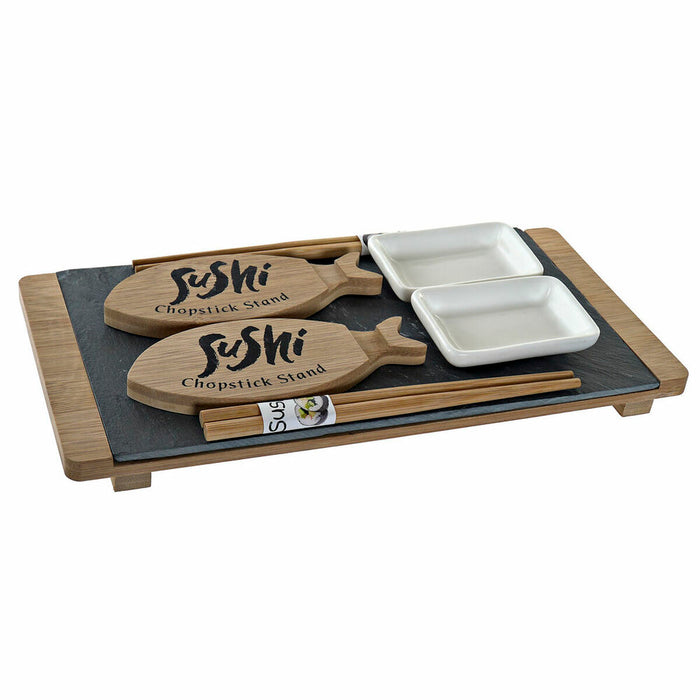 Sushi-sæt DKD Home Decor Sort Natur Keramik Bambus Plastik Bræt Orientalsk 30 x 15 x 4 cm (9 Dele)