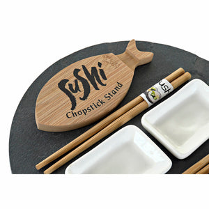 Sushi-sæt DKD Home Decor Sort Natur Keramik Bambus Plastik Bræt Orientalsk 33 x 33 x 5 cm (9 Dele)