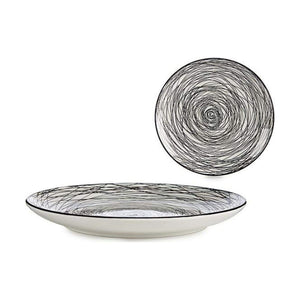 Flad Plade Striber Hvid Sort Porcelæn 24 x 2,8 x 24 cm
