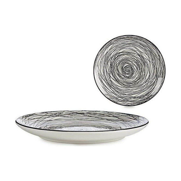 Flad Plade Striber Hvid Sort Porcelæn 24 x 2,8 x 24 cm